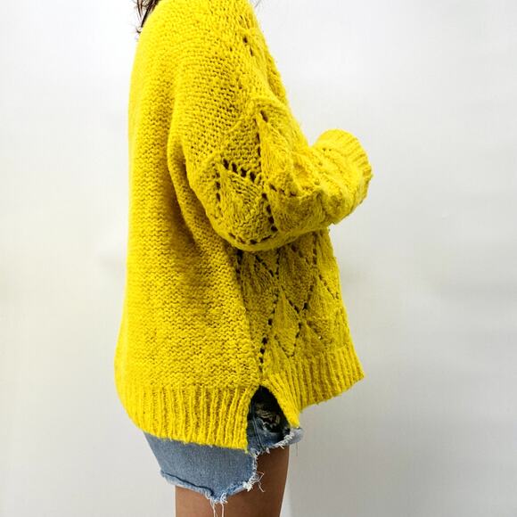 Sleeping On Snow Bright Yellow Open Knit Oversized Sweater - Picture 2 of 4